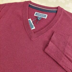 NEW! Club Room Men's Merino Wool Blend V-Neck Sweater Red‎ Plum Size Medium $75